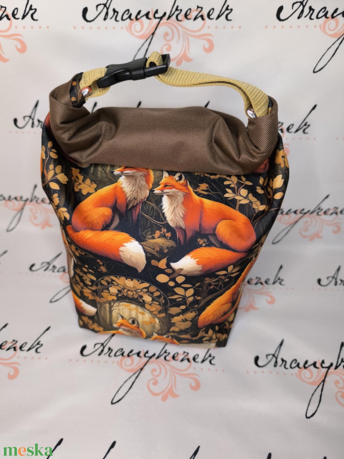 Rókapár-Vízálló uzsonnás tasak kézben vihető-PUL béléssel-Vállon is viheted egy megvásárolható pánttal - táska & tok - uzsonna- & ebéd tartó - ebéd tasak, doboz - Meska.hu