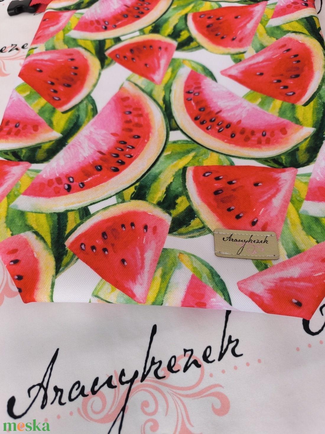 Görögdinnye mintás-Vízálló uzsonnás tasak kézben vihető-PUL béléssel-Vállon is viheted egy megvásárolható pánttal - táska & tok - uzsonna- & ebéd tartó - ebéd tasak, doboz - Meska.hu