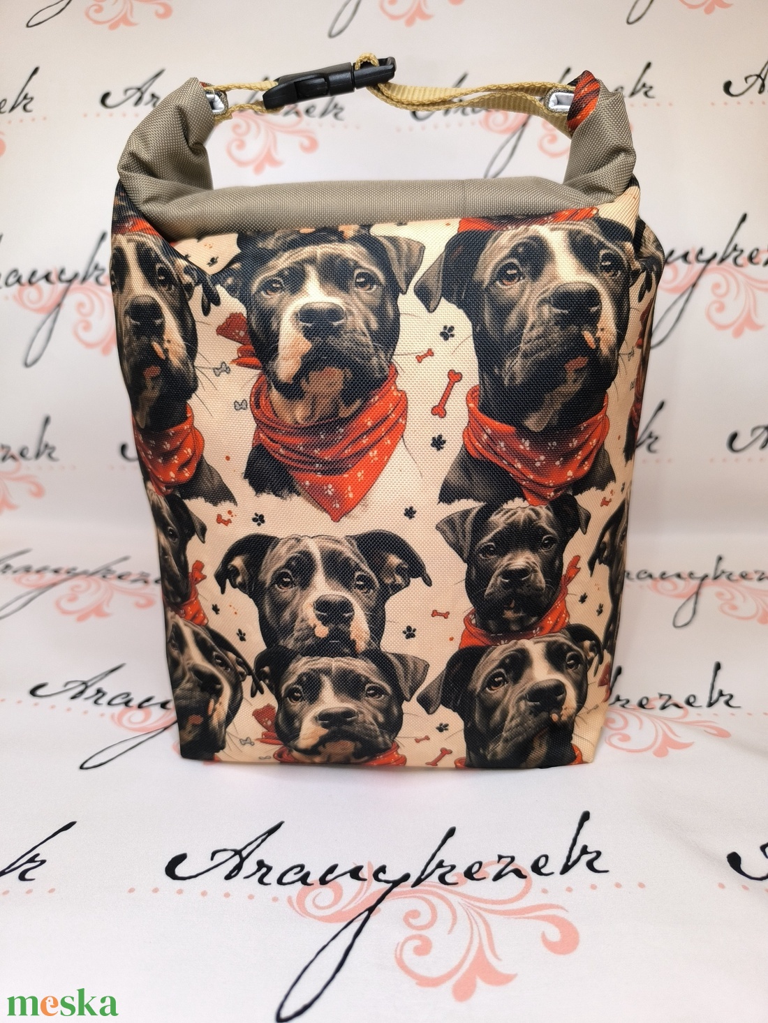 AmStaff-Vízálló uzsonnás tasak kézben vihető-PUL béléssel-Vállon is viheted egy megvásárolható pánttal - táska & tok - uzsonna- & ebéd tartó - ebéd tasak, doboz - Meska.hu