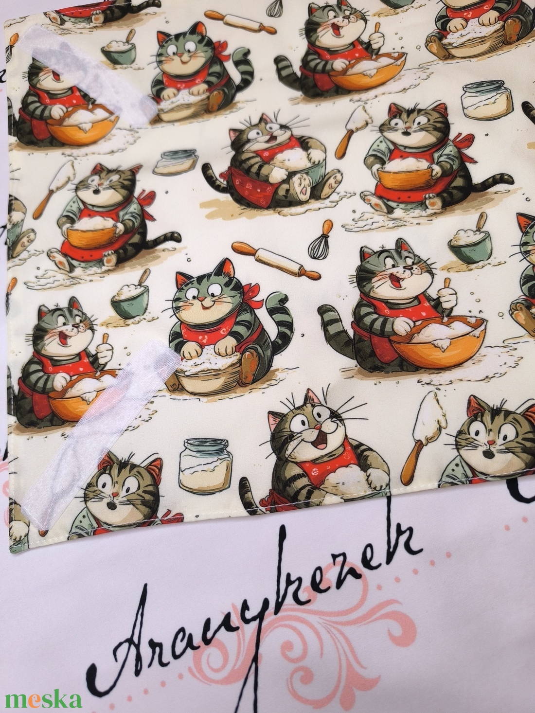 Szakács cica-újraszalvéta-prémium minőségű pamutvászonból  - táska & tok - uzsonna- & ebéd tartó - szendvics csomagoló - Meska.hu