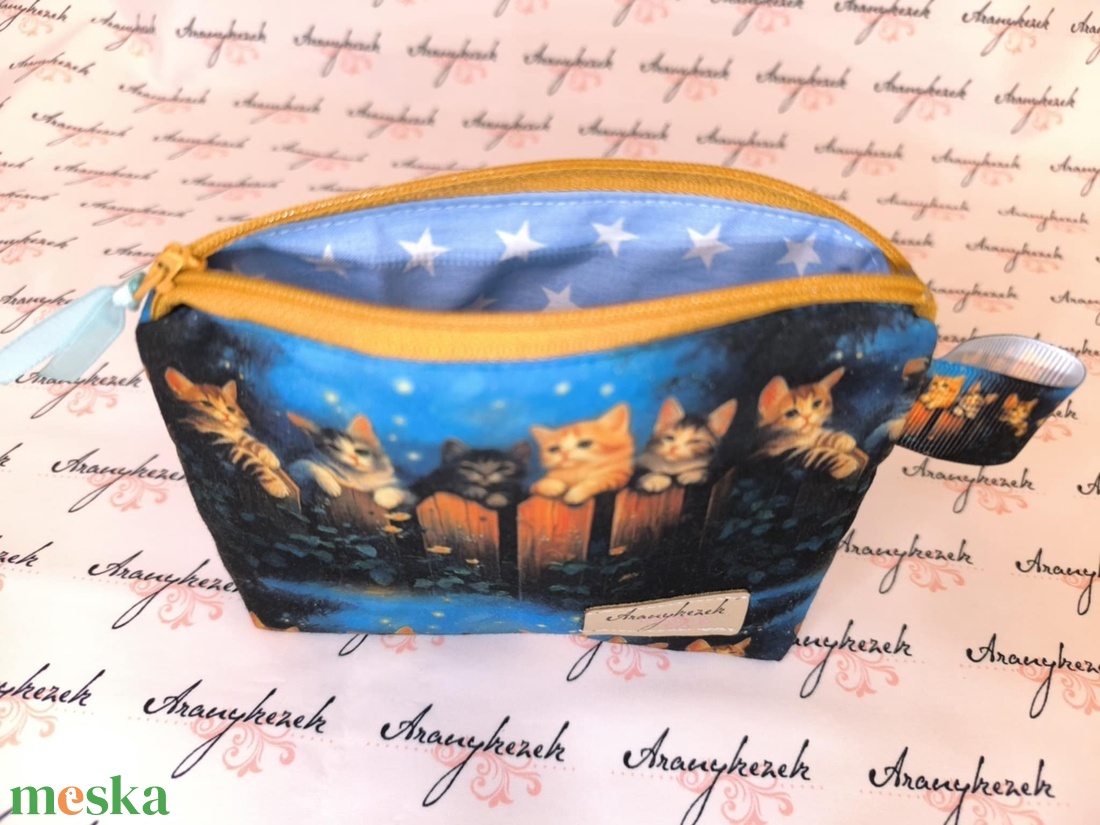 Cicák a kerítésnél mintás neszesszer M méretben  - táska & tok - neszesszer - Meska.hu