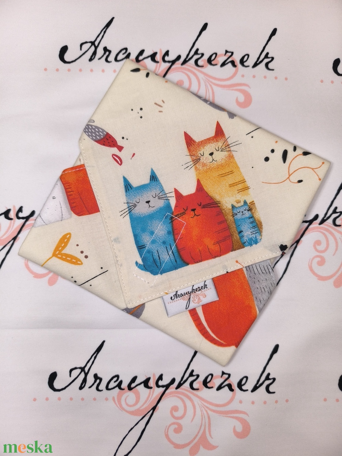 Vidám színes cicák-újraszalvéta - táska & tok - uzsonna- & ebéd tartó - szendvics csomagoló - Meska.hu