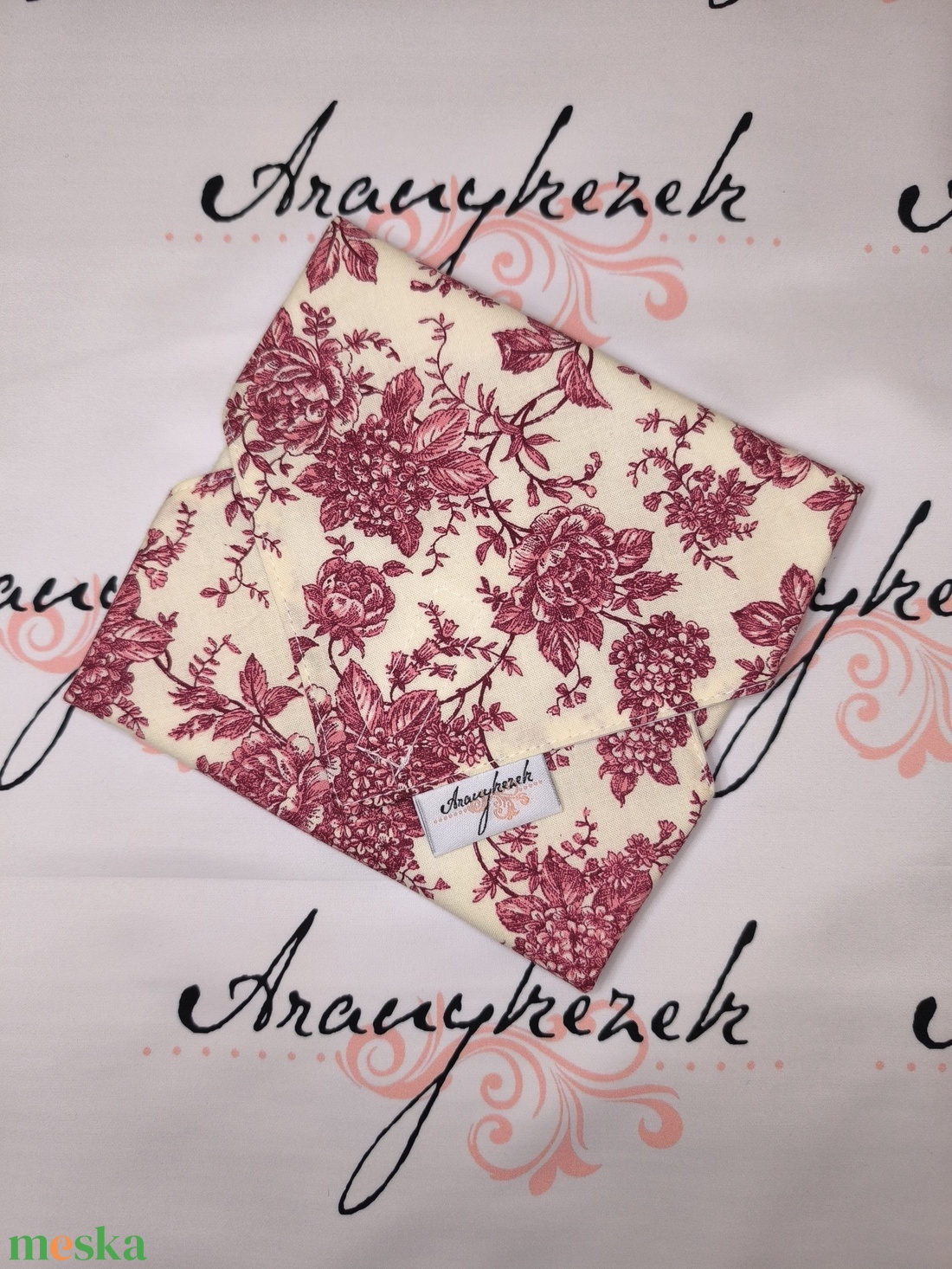 Hortenzia-rózsa mintás-újraszalvéta - táska & tok - uzsonna- & ebéd tartó - szendvics csomagoló - Meska.hu