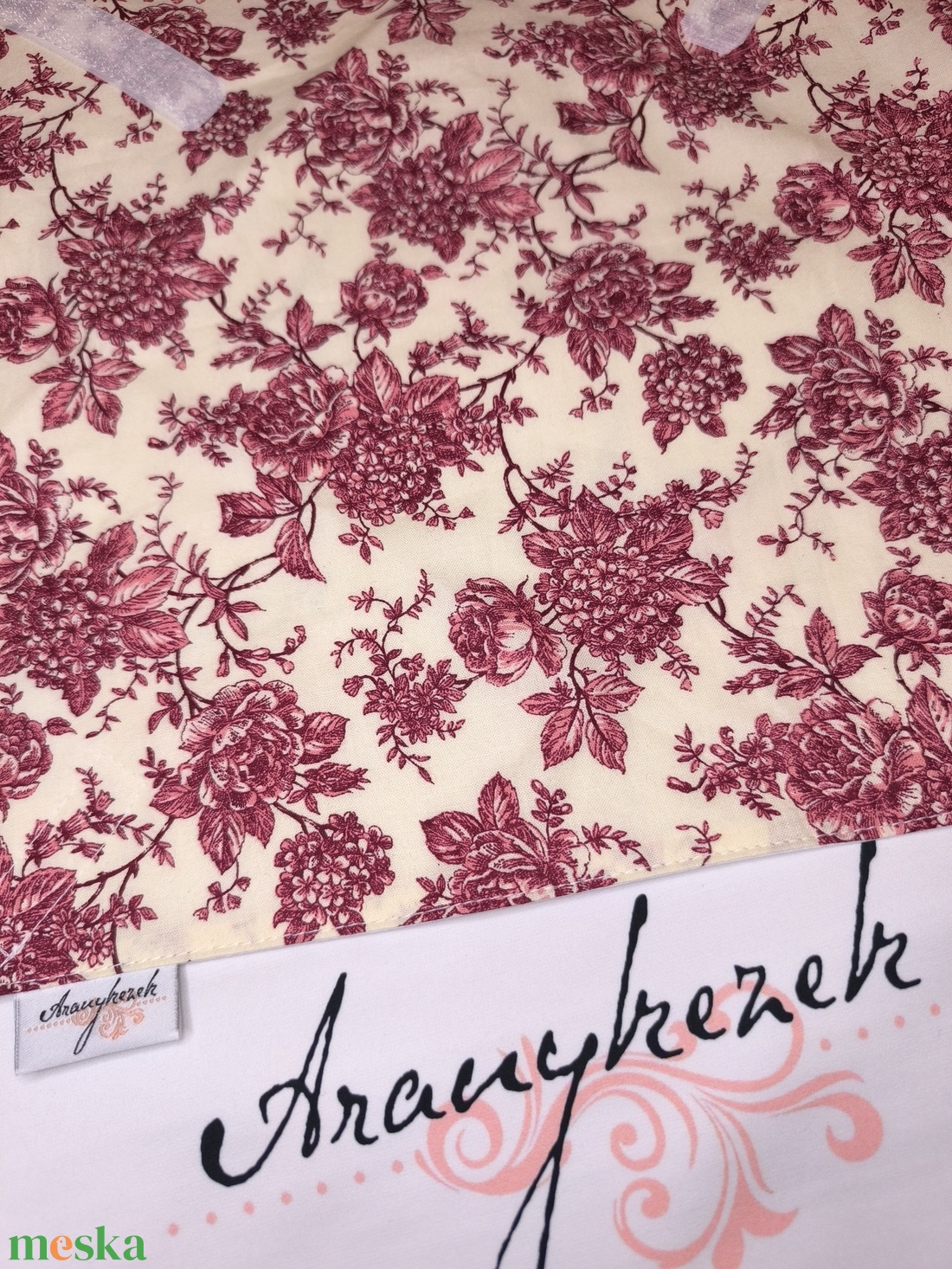 Hortenzia-rózsa mintás-újraszalvéta - táska & tok - uzsonna- & ebéd tartó - szendvics csomagoló - Meska.hu