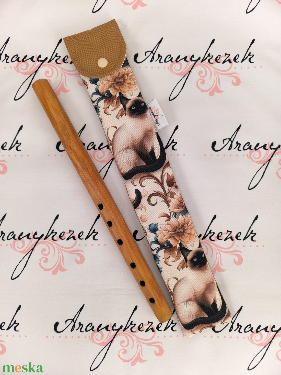 Sziámi macskás-vízlepergetős vászonból-furulyatok   - könyv & zene - hangszer & hangszertok - Meska.hu