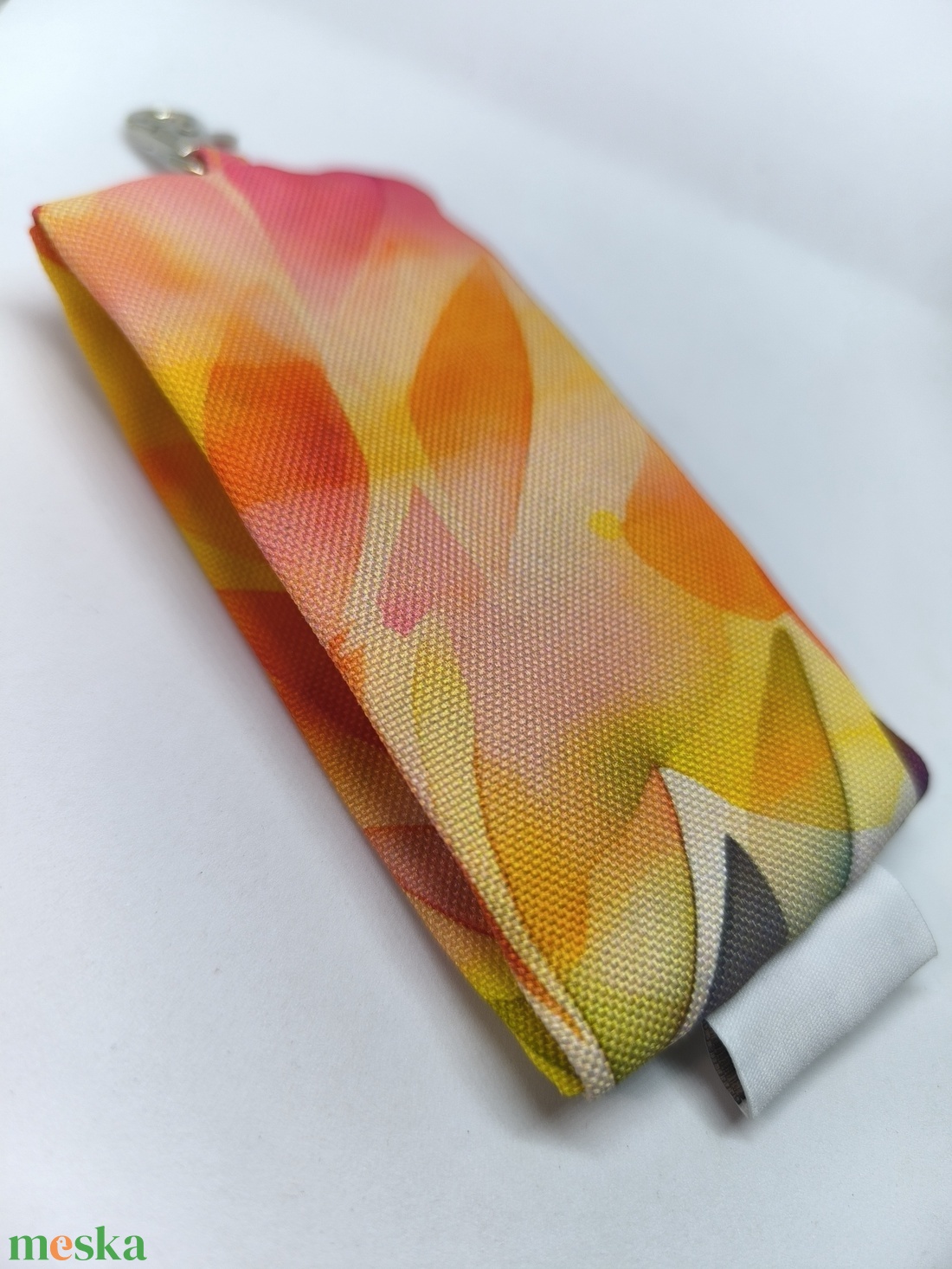 Sárga -pink levél mintás kulcstartó- Vízálló design mintás anyagból - táska & tok - kulcstartó & táskadísz - kulcstartó - Meska.hu