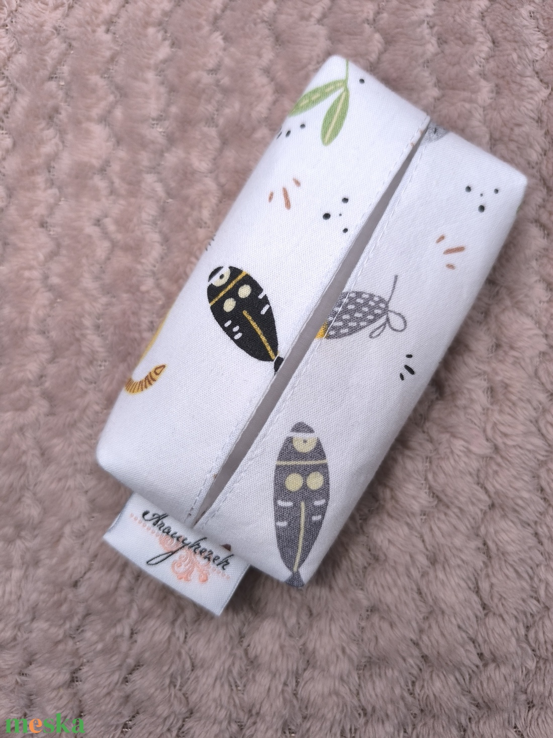 Zöld cicás-bélelt papírzsebkendő tartó - táska & tok - pénztárca & más tok - zsebkendőtartó tok - Meska.hu