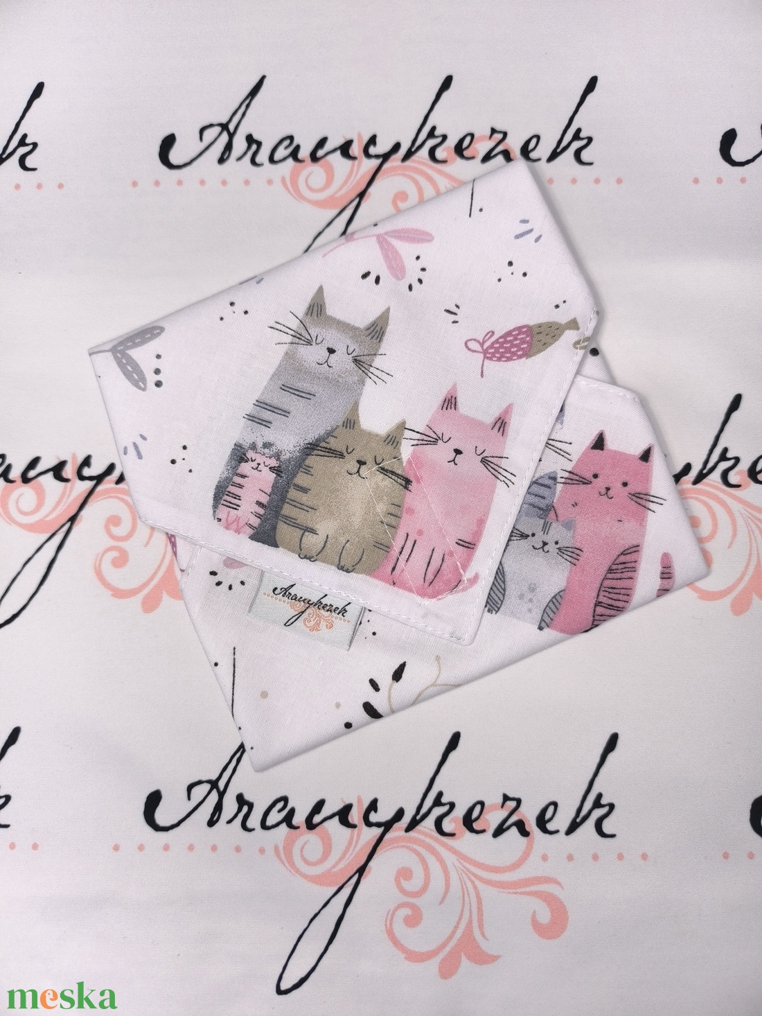 Rózsaszín cicás újraszalvéta - otthon & életmód - konyhafelszerelés, tálalás - konyhai textil - szalvéta - Meska.hu