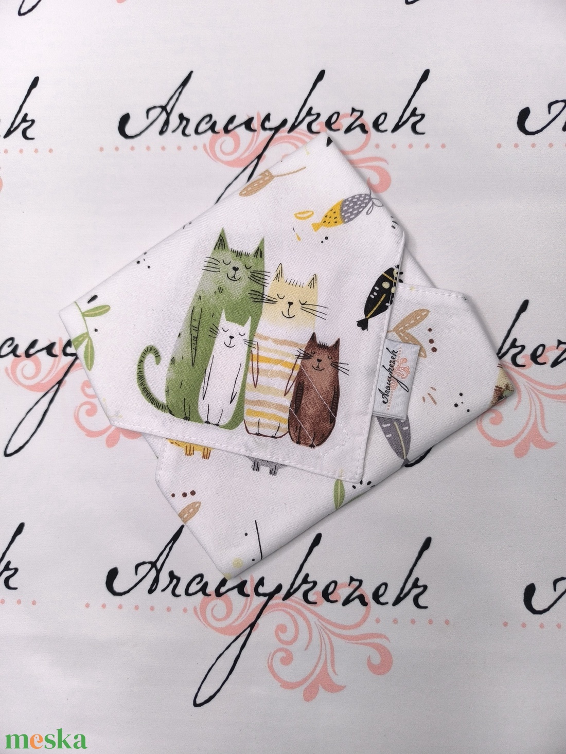 Zöld cicás újraszalvéta - otthon & életmód - konyhafelszerelés, tálalás - konyhai textil - szalvéta - Meska.hu