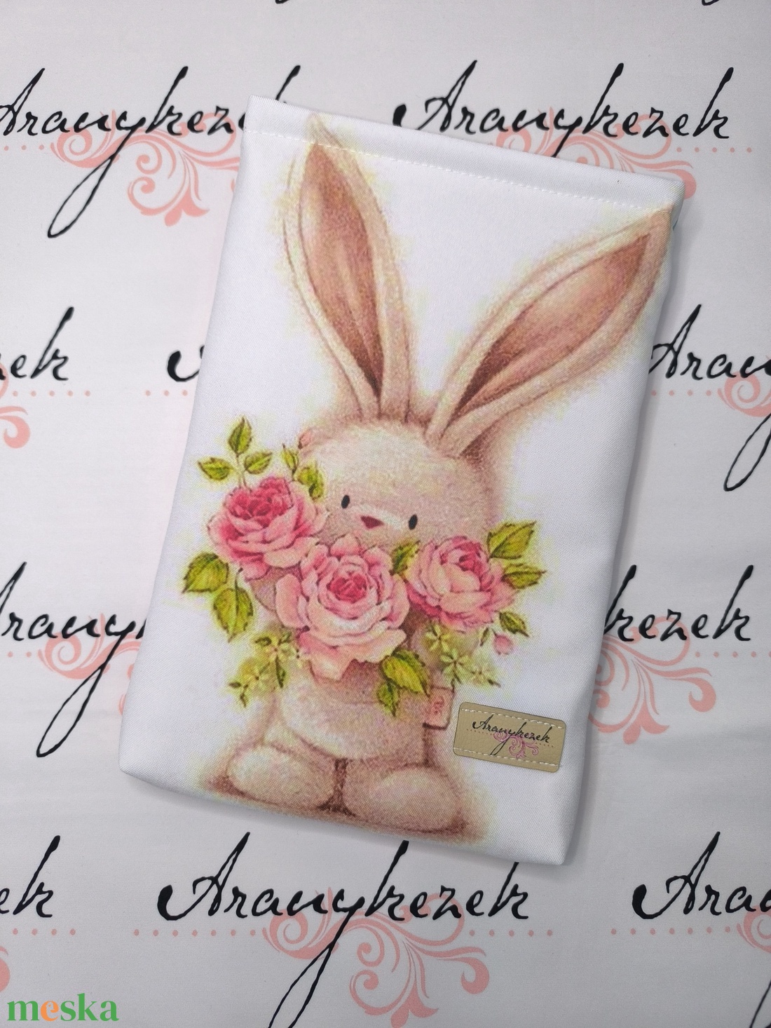  Könyvtok-tablet vagy e-book tok-KISEBB-Nyuszis-Prémium pamutvászonból, egyedi tervezésű hátoldallal - könyv & zene - könyvtok - Meska.hu