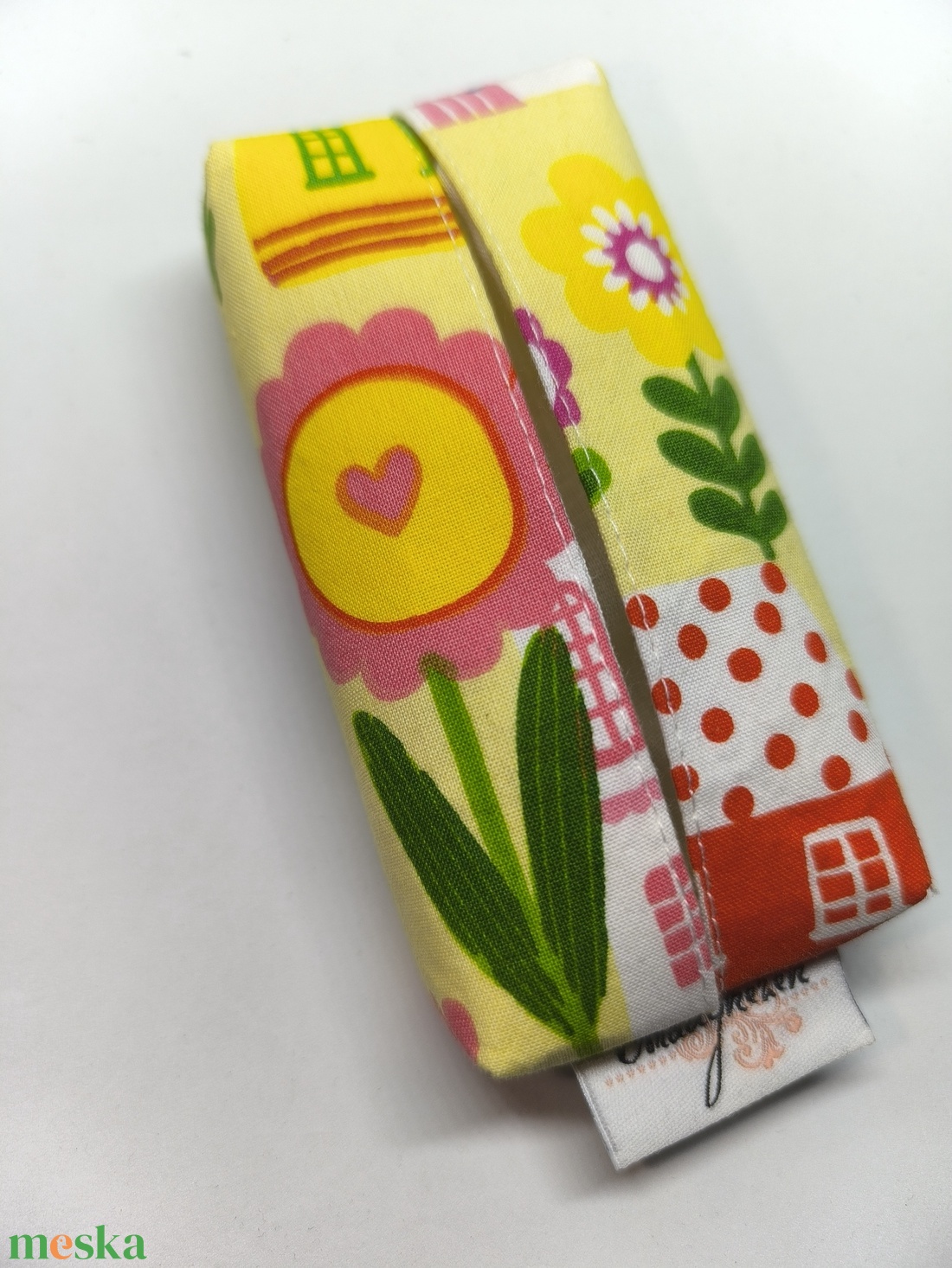 Kék házikó-bélelt papírzsebkendő tartó  - táska & tok - pénztárca & más tok - zsebkendőtartó tok - Meska.hu