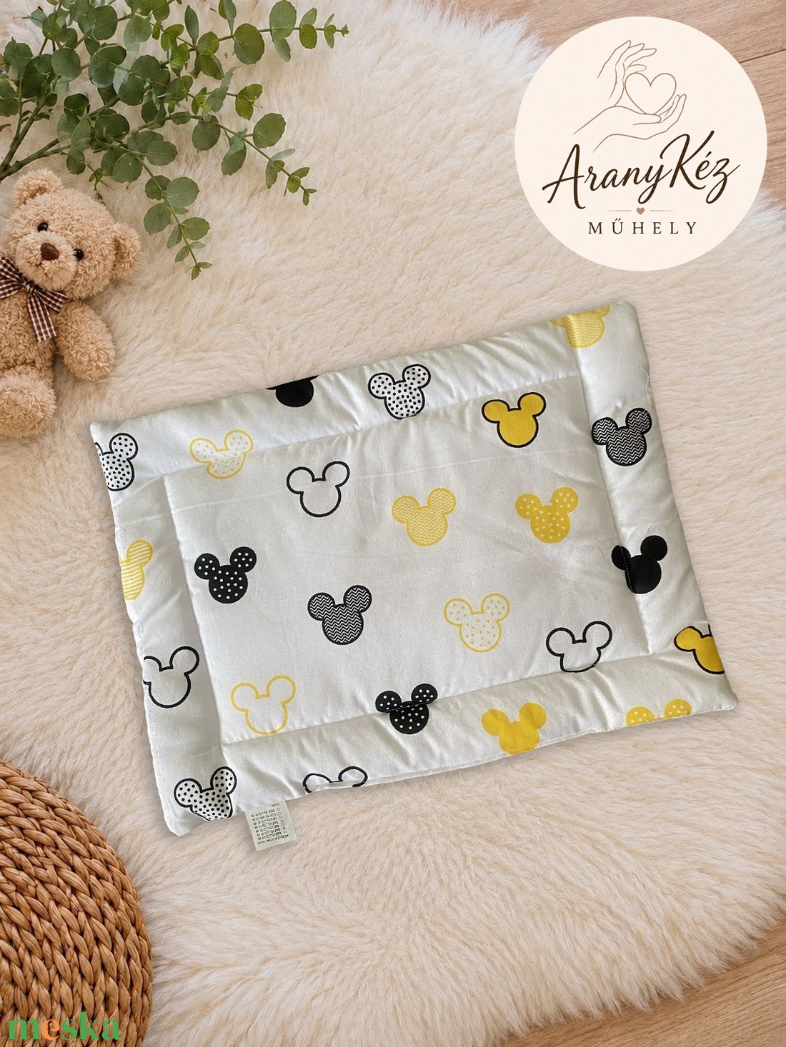 Sárga Mickey-s baba/ovis lapos párna - játék & sport - ovis felszerelés - ovis párna, kispárna - Meska.hu