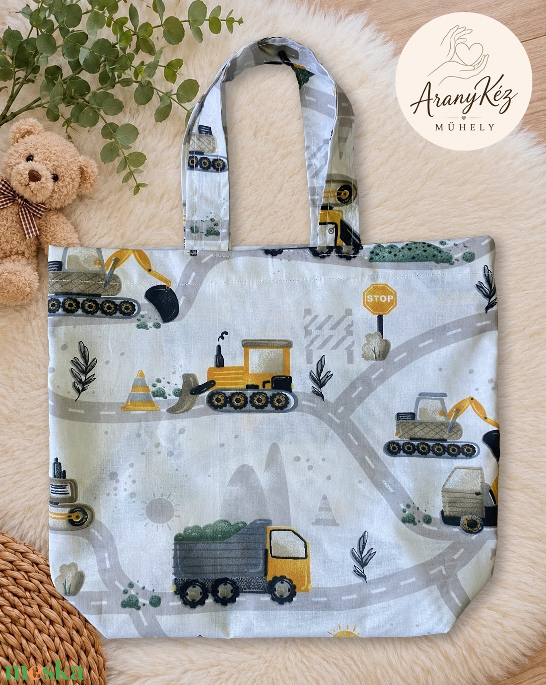 Munkagépes gyerek bevásárló vászonszatyor - táska & tok - bevásárlás & shopper táska - shopper, textiltáska, szatyor - Meska.hu