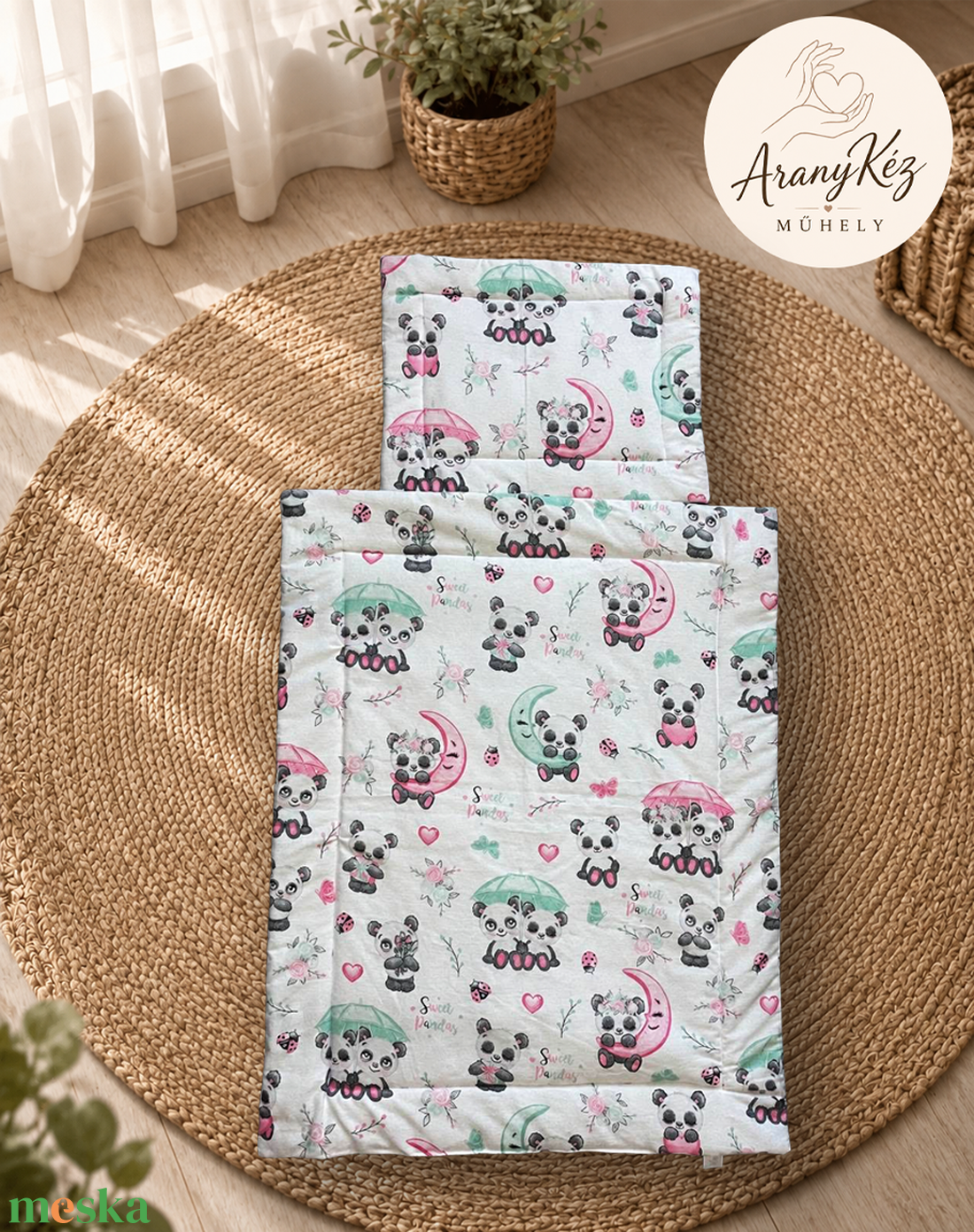 Panda macis baba takaró-párna szett - baba - mama - baba ágynemű - babatakaró, gyerek pléd - Meska.hu
