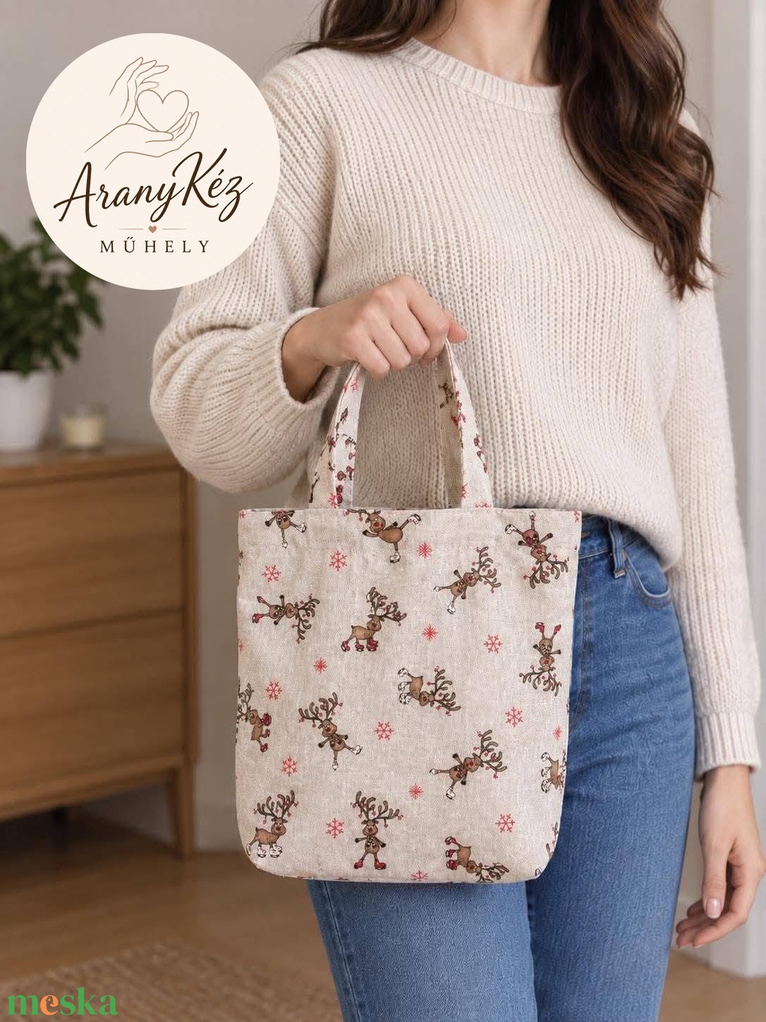 Karácsonyi rénszarvasos vászontáska � dupla anyagú - táska & tok - bevásárlás & shopper táska - shopper, textiltáska, szatyor - Meska.hu