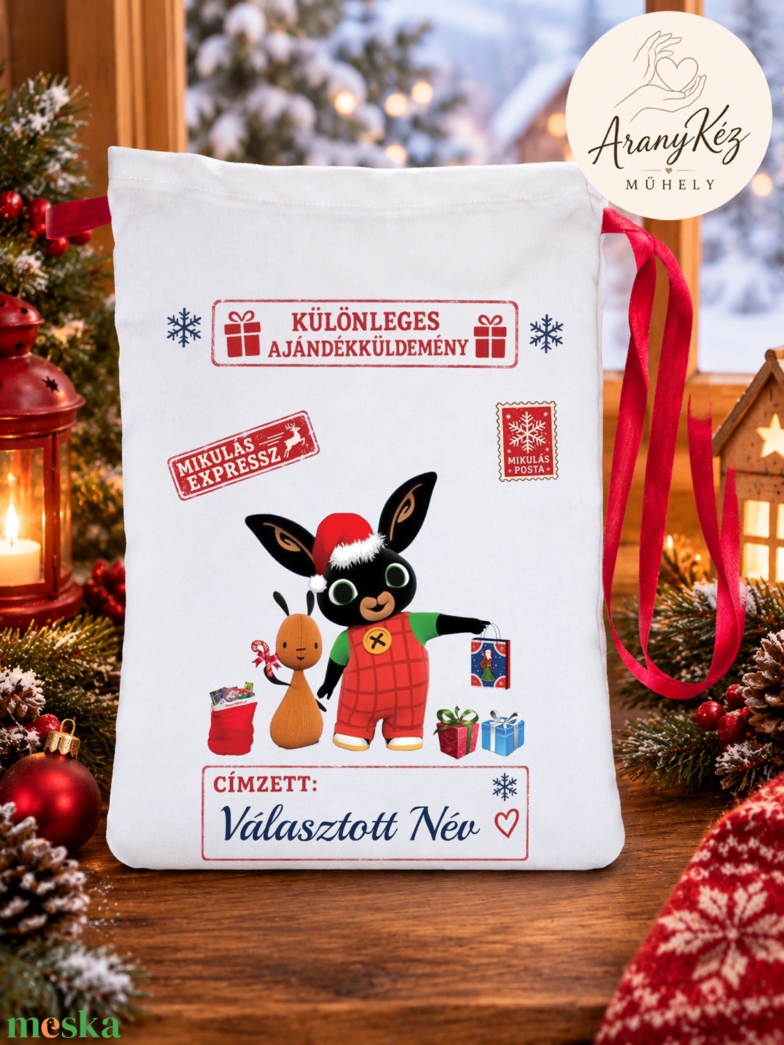 Névre szóló Mikulás zsák, Bing nyuszi - karácsony - mikulás - mikulás zsák - Meska.hu