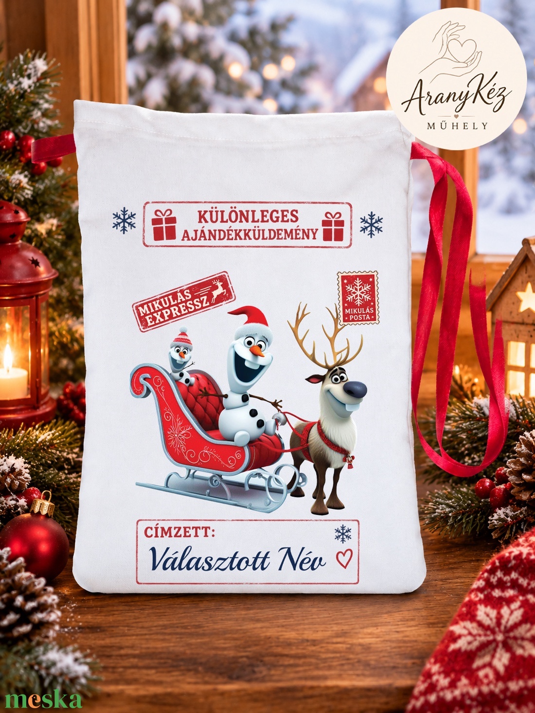 Névre szóló Mikulás zsák, Olaf - karácsony - mikulás - mikulás zsák - Meska.hu