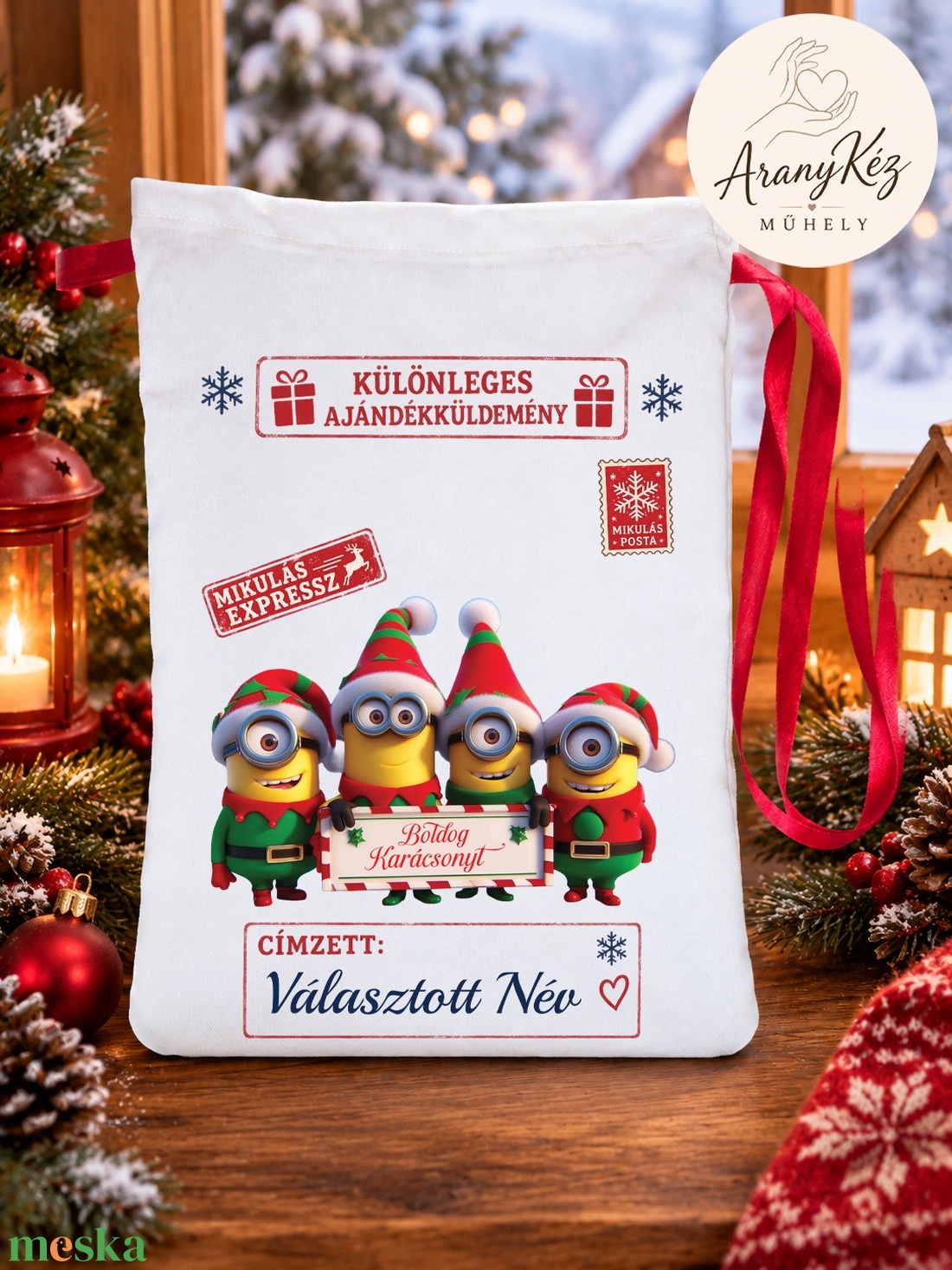 Névre szóló Mikulás zsák, Minyonok - karácsony - mikulás - mikulás zsák - Meska.hu