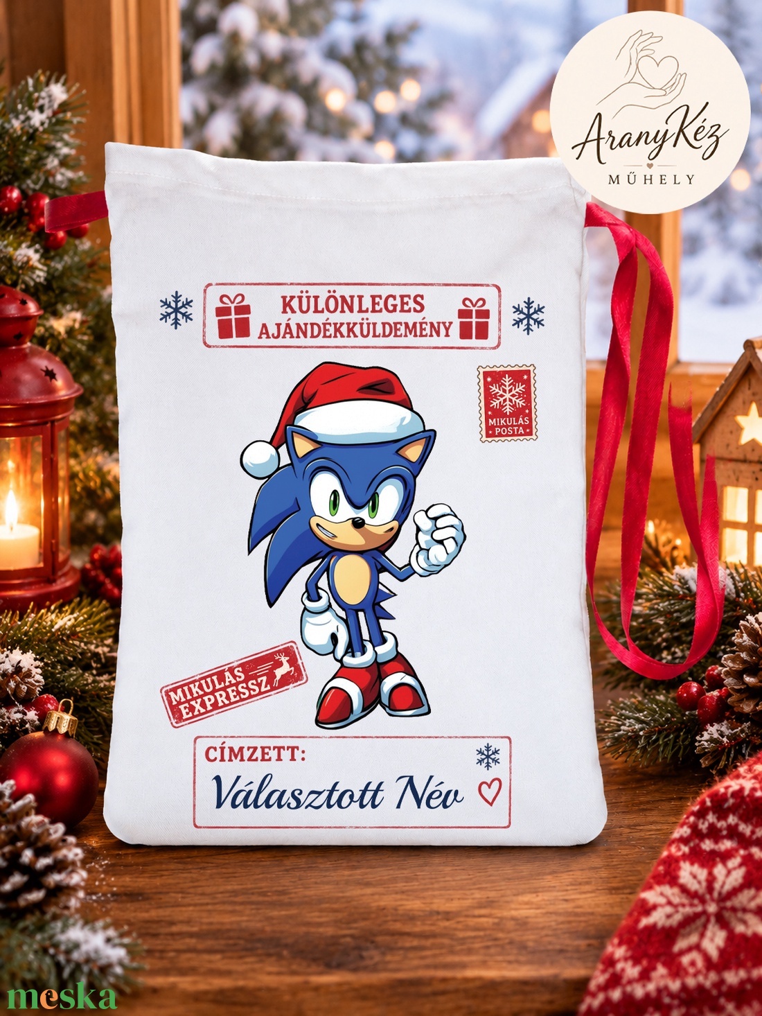 Névre szóló Mikulás zsák, Sonic a sündisznó - karácsony - mikulás - mikulás zsák - Meska.hu
