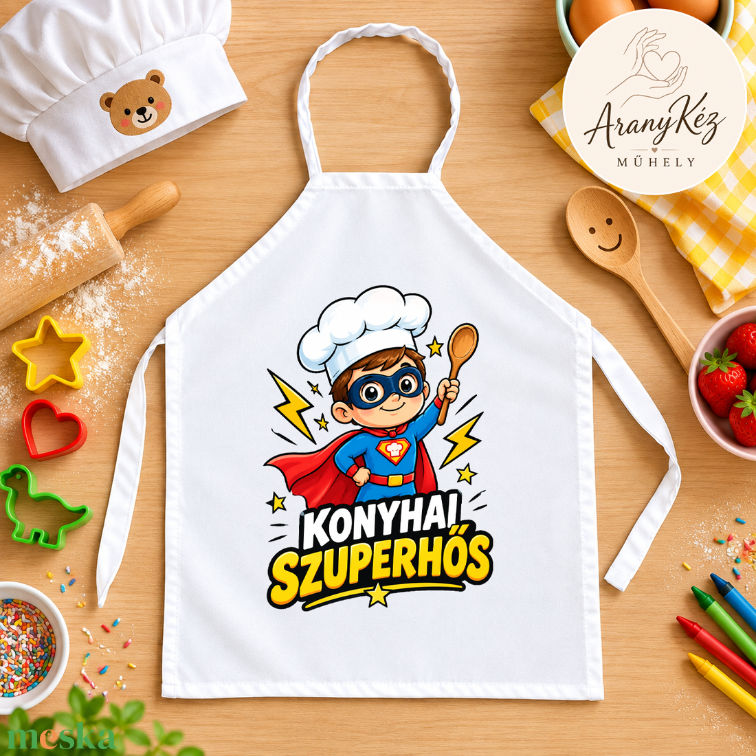 Konyhai Szuperhős gyerek kötény - otthon & életmód - konyhafelszerelés, tálalás - konyhai textil - kötény - Meska.hu