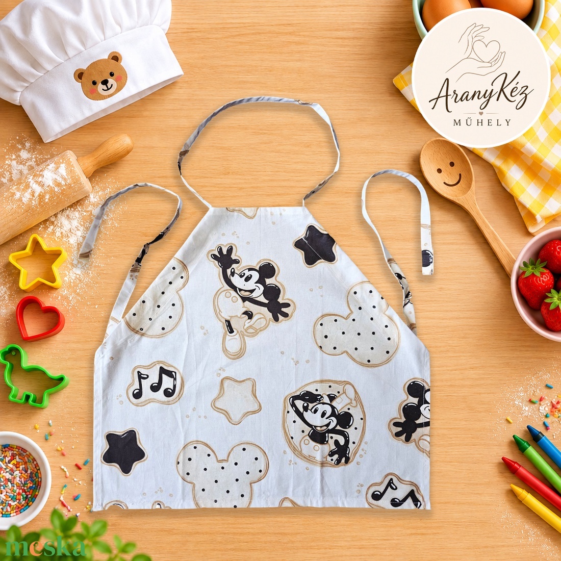 Mickey egér mintás gyerek konyhai kötény - otthon & életmód - konyhafelszerelés, tálalás - konyhai textil - kötény - Meska.hu