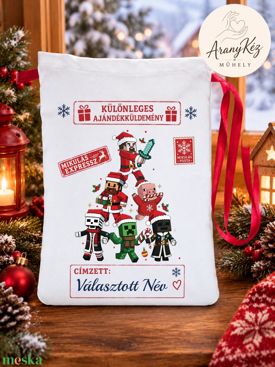 Névre szóló Mikulás zsák, Minecraft - karácsony - mikulás - mikulás zsák - Meska.hu