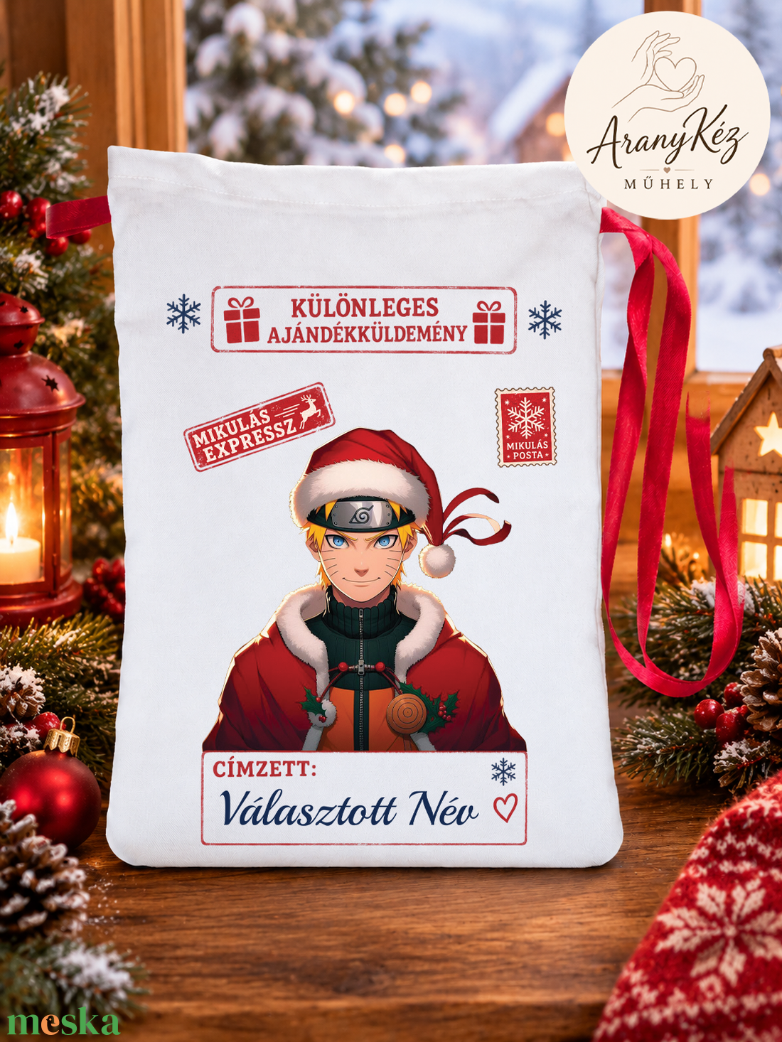 Névre szóló Mikulás zsák, Naruto - karácsony - mikulás - mikulás zsák - Meska.hu