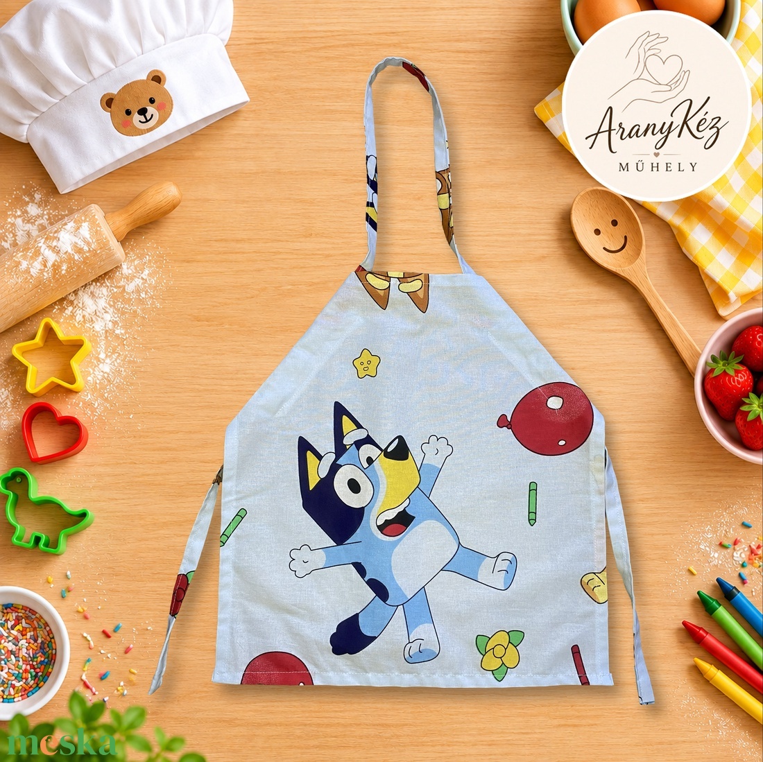Bluey mintás gyerek konyhai kötény - otthon & életmód - konyhafelszerelés, tálalás - konyhai textil - kötény - Meska.hu
