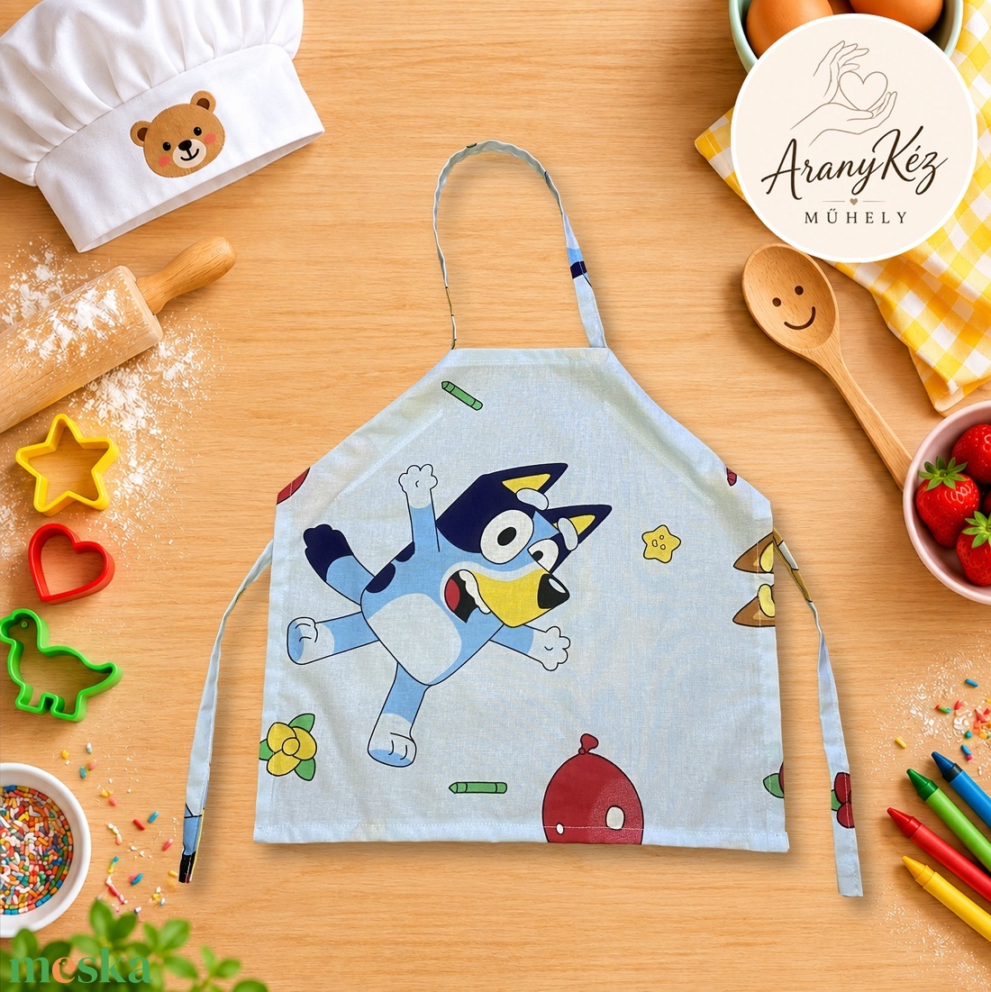 Bluey mintás gyerek konyhai kötény - otthon & életmód - konyhafelszerelés, tálalás - konyhai textil - kötény - Meska.hu