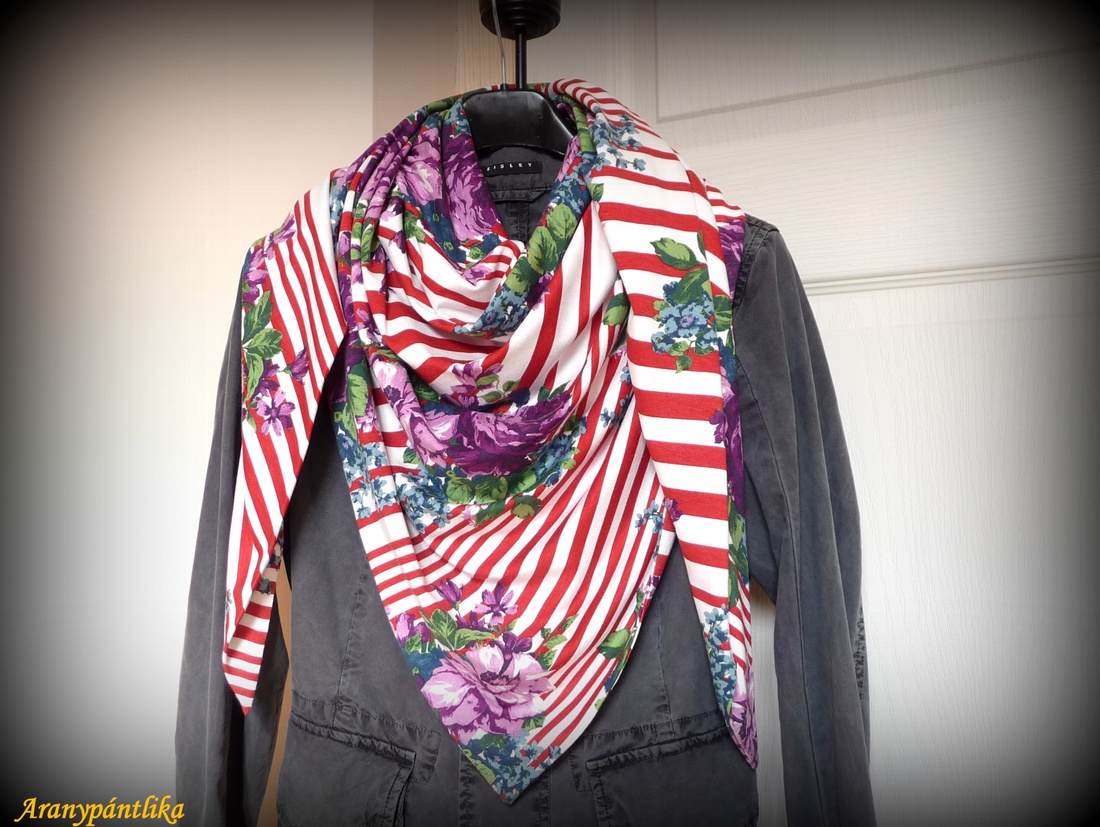 Csíkos-rózsás, óriás méretű sálkendő/strandkendő (dupla réteg anyagból) -  - Meska.hu