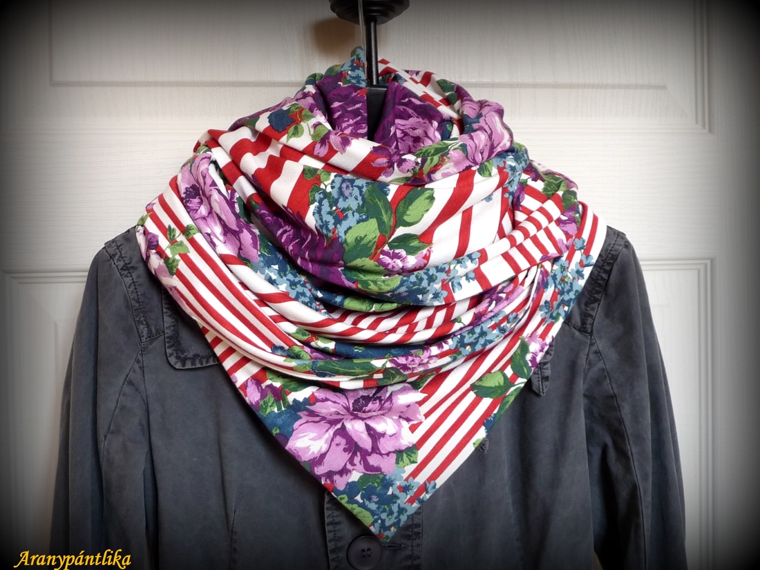 Csíkos-rózsás, óriás méretű sálkendő/strandkendő (dupla réteg anyagból) -  - Meska.hu