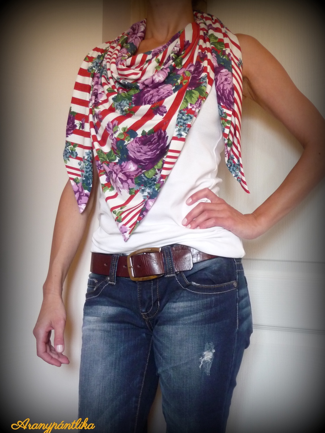 Csíkos-rózsás, óriás méretű sálkendő/strandkendő (dupla réteg anyagból) -  - Meska.hu