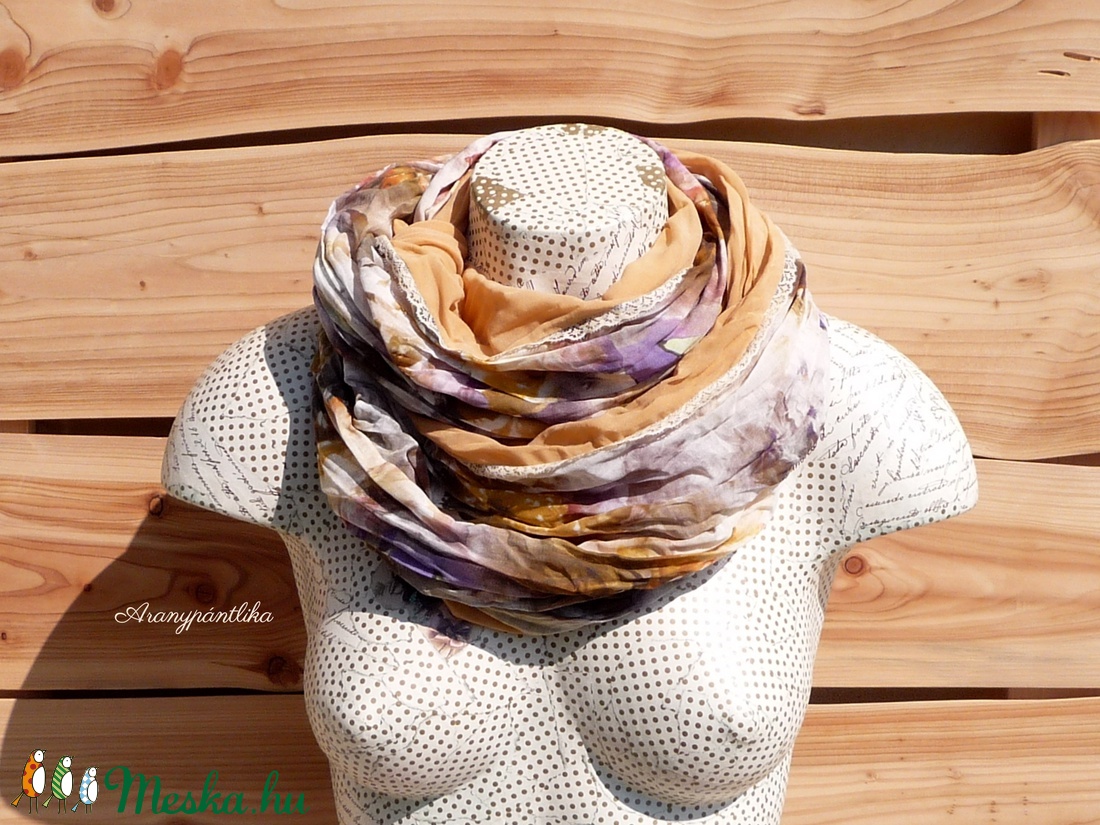 Okkeres, őszies.... (gyűrt csipkés csősál-Aranypántlika) - ruha & divat - sál, sapka, kendő - sál - Meska.hu