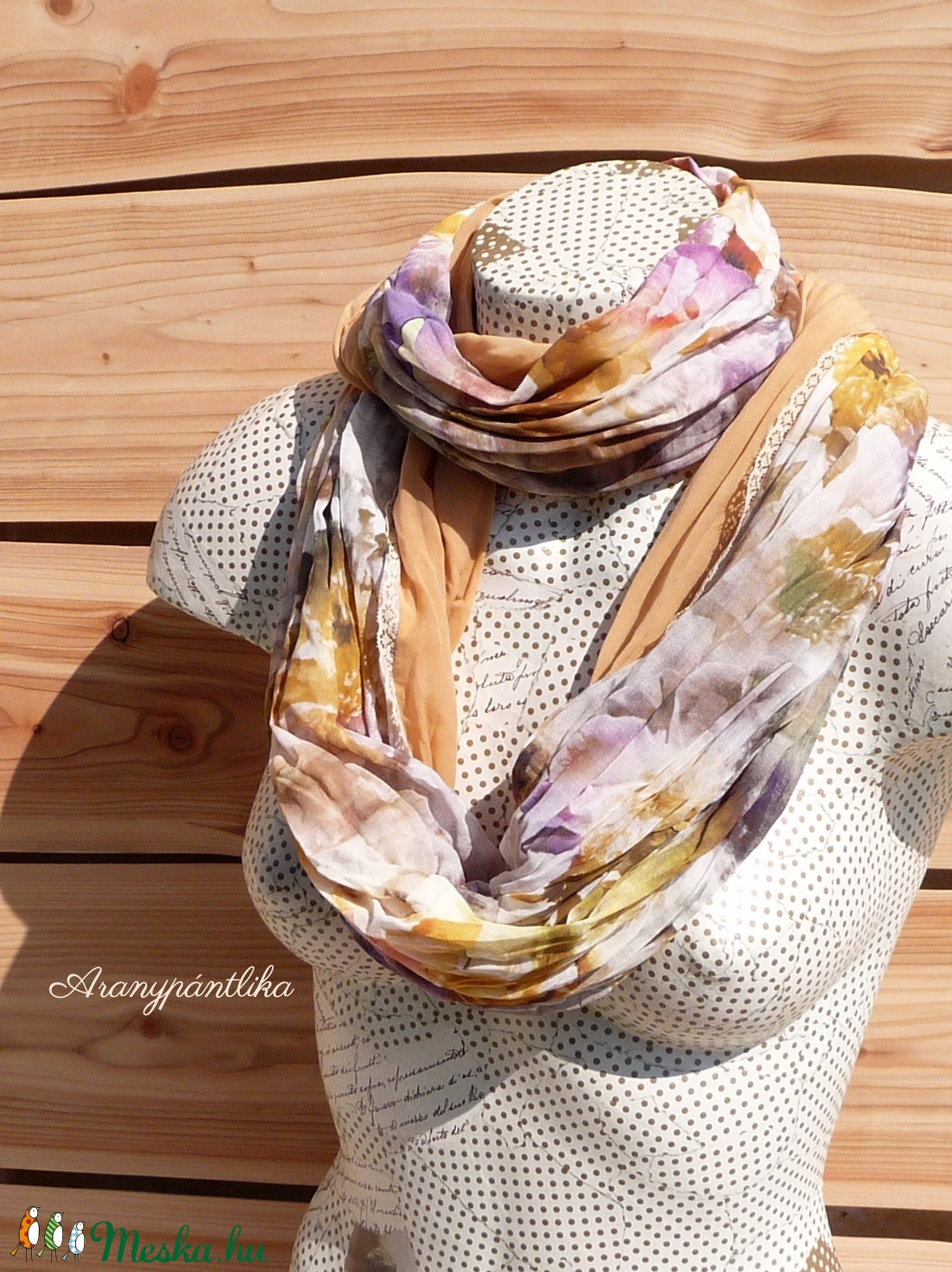 Okkeres, őszies.... (gyűrt csipkés csősál-Aranypántlika) - ruha & divat - sál, sapka, kendő - sál - Meska.hu