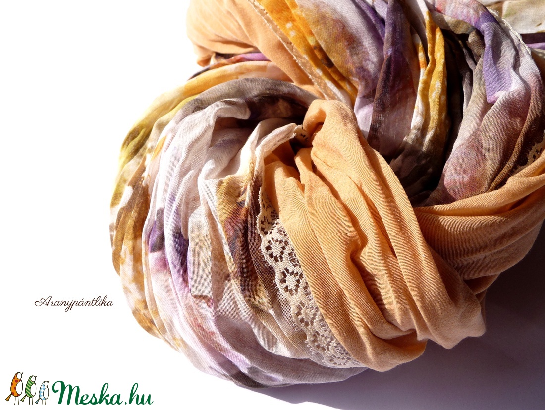 Okkeres, őszies.... (gyűrt csipkés csősál-Aranypántlika) - ruha & divat - sál, sapka, kendő - sál - Meska.hu