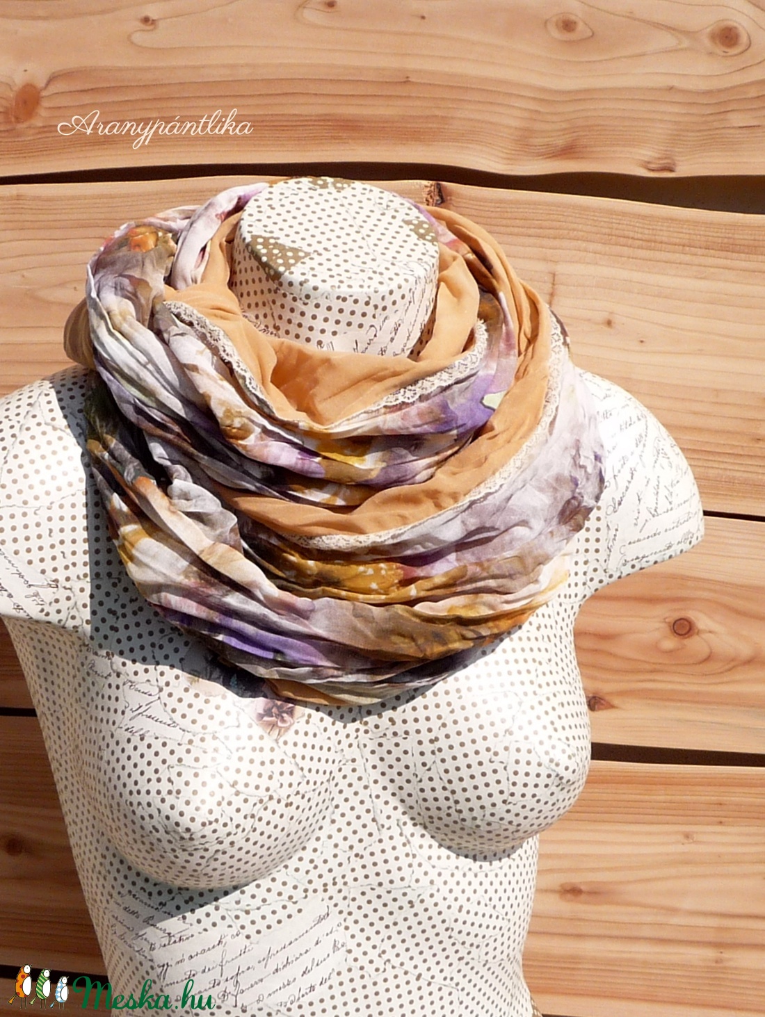 Okkeres, őszies.... (gyűrt csipkés csősál-Aranypántlika) - ruha & divat - sál, sapka, kendő - sál - Meska.hu