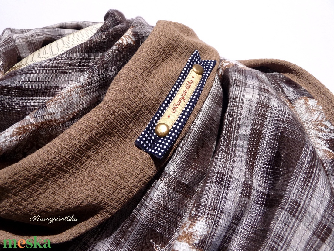 BARNÁK.  (dupla falú, hosszú fodros stóla/sál, csokibarna-mogyorószín)-Aranypántlika - ruha & divat - sál, sapka, kendő - stóla - Meska.hu