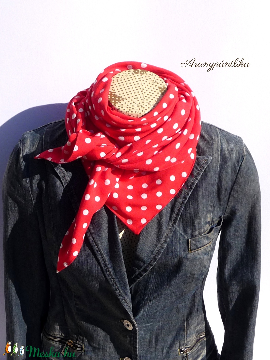 AKCIÓS: DOLLY piros-fehér pöttyös pamut kendő  -  - Meska.hu