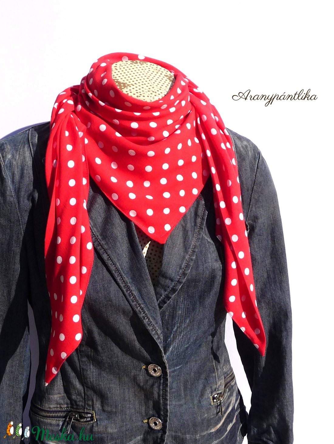 AKCIÓS: DOLLY piros-fehér pöttyös pamut kendő  -  - Meska.hu
