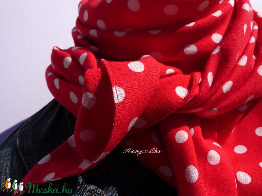 AKCIÓS: DOLLY piros-fehér pöttyös pamut kendő  -  - Meska.hu