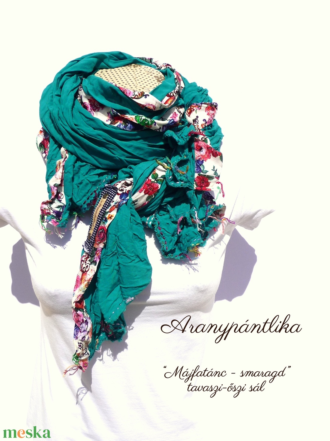 Májfatánc - smaragd tavaszi-őszi sál (Aranypántlika) - ruha & divat - sál, sapka, kendő - sál - Meska.hu Májfatánc - smaragd tavaszi-őszi sál (Aranypántlika) - ruha & divat - sál, sapka, kendő - sál - Meska.hu