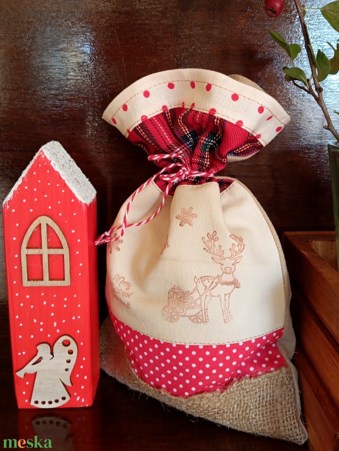 Rénszarvasos mikulás zsák  - karácsony - mikulás - mikulás zsák - Meska.hu