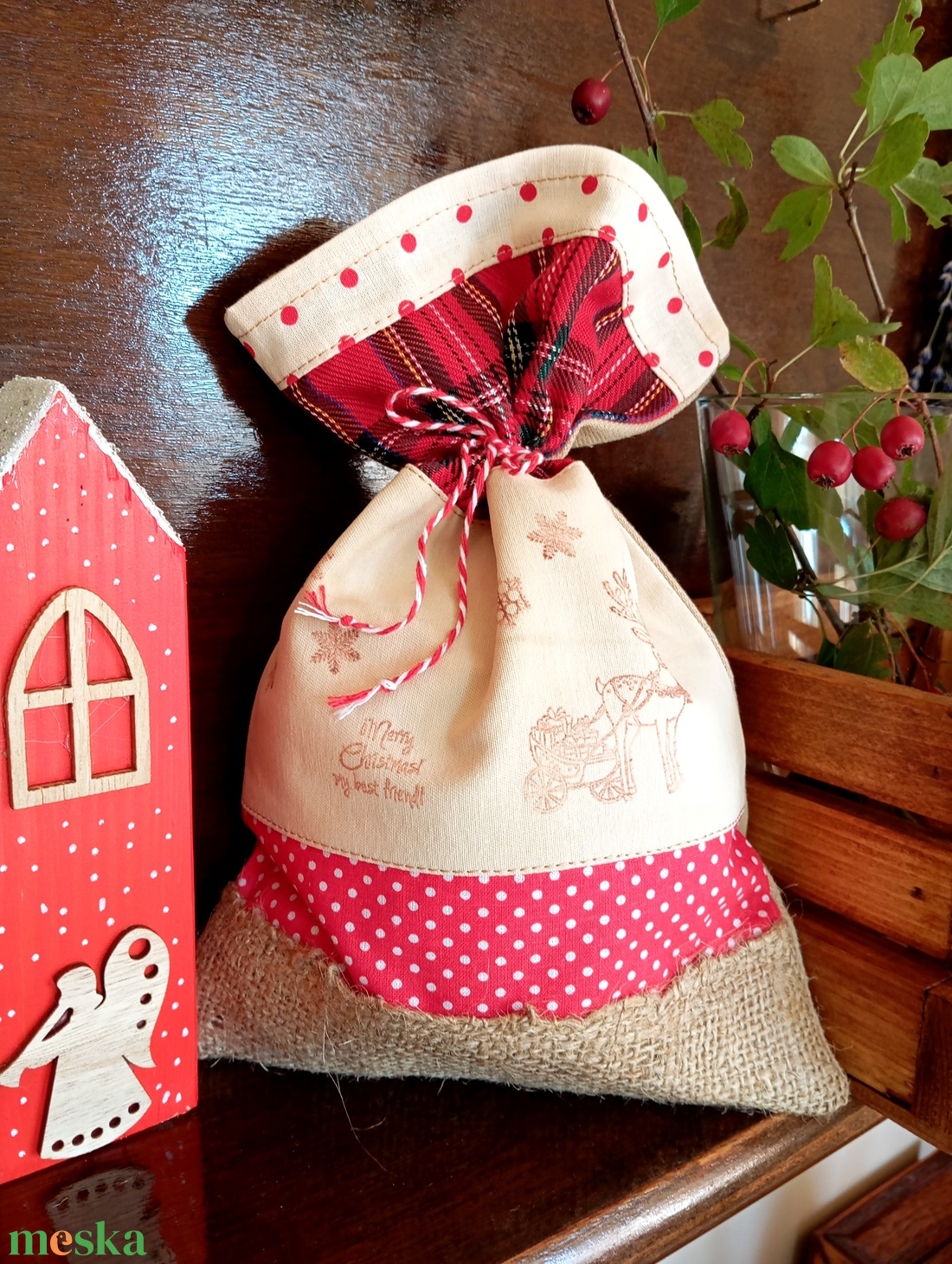 Rénszarvasos mikulás zsák  - karácsony - mikulás - mikulás zsák - Meska.hu