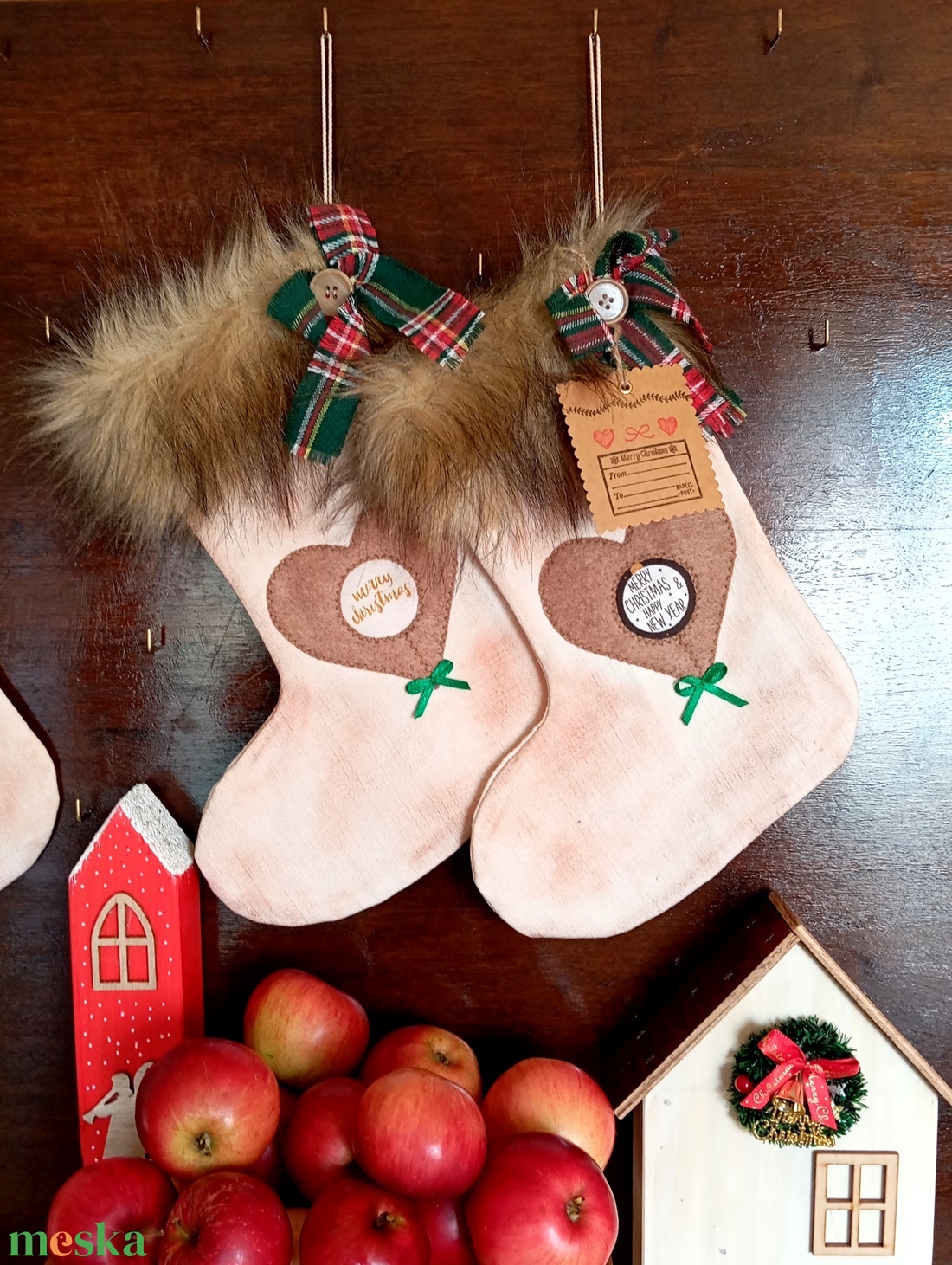 2 db szőrmés mikulás csizma - karácsony - mikulás - mikulás csizma és zokni - Meska.hu
