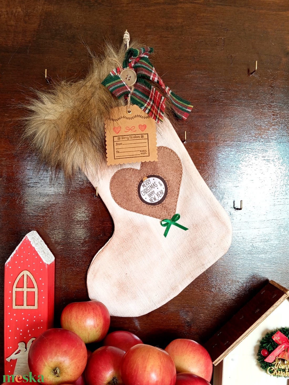 2 db szőrmés mikulás csizma - karácsony - mikulás - mikulás csizma és zokni - Meska.hu