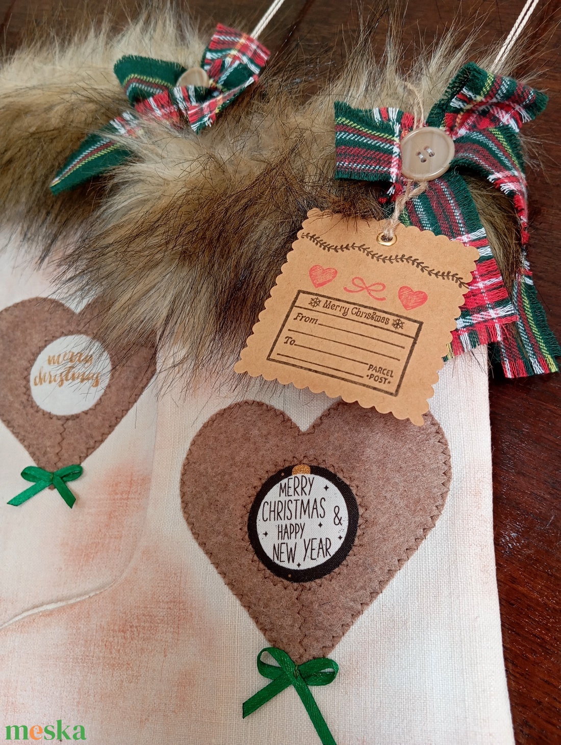 2 db szőrmés mikulás csizma - karácsony - mikulás - mikulás csizma és zokni - Meska.hu