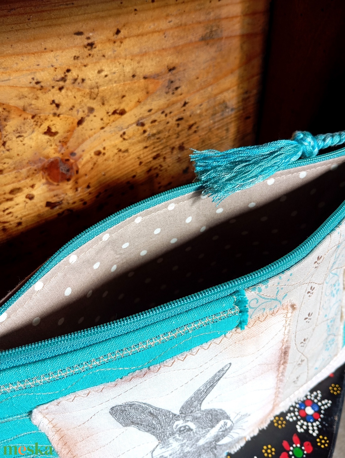 Nyuszis neszesszer (bézs-türkiz) - táska & tok - neszesszer - Meska.hu