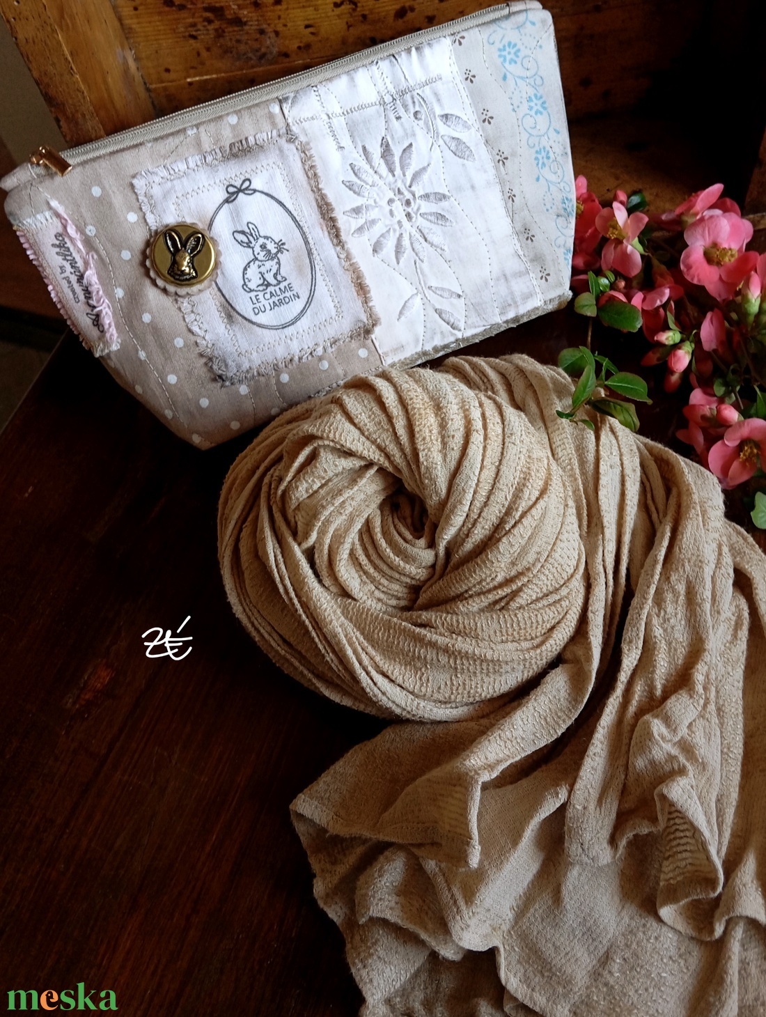 Natúr sál + neszeszer szett nyuszikával - táska & tok - neszesszer - Meska.hu