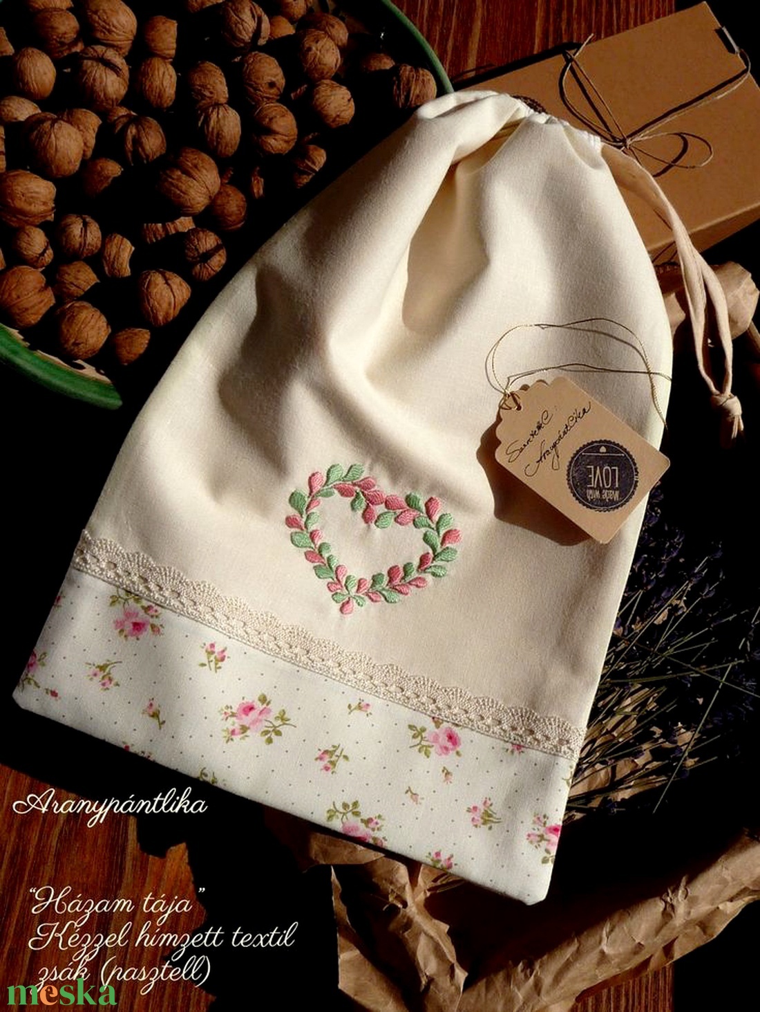 3 darabos ajándékbox hímzett textil zsákkal - táska & tok - bevásárlás & shopper táska - kenyeres zsák - Meska.hu