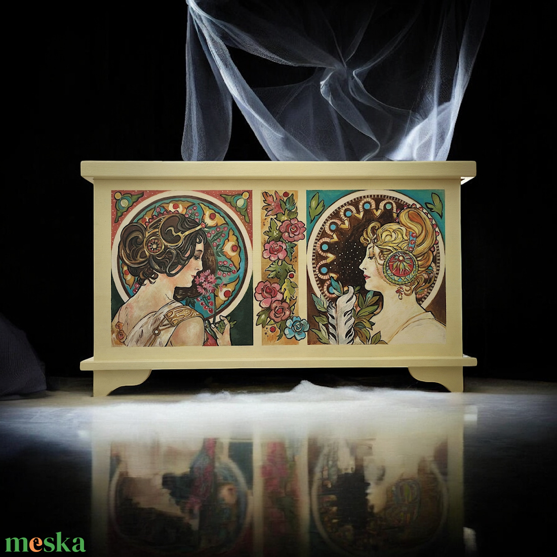 ALFONS MUCHA láda - Szecessziós Tulipános Láda  - otthon & életmód - bútor - más bútor - Meska.hu